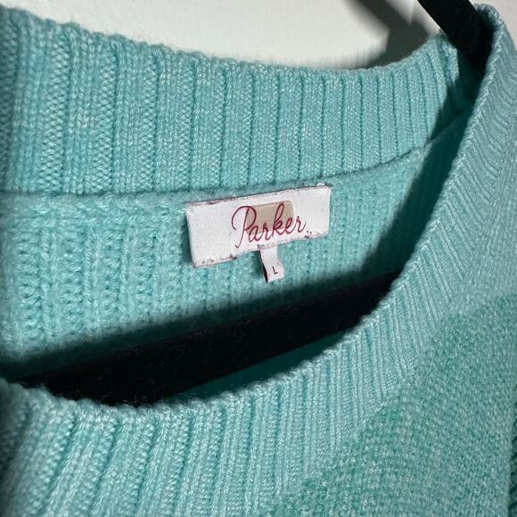 Parker Hampton Teal Striped Color Block Tie Front Wool Blend Sweater Size Large - Picture 4 of 12